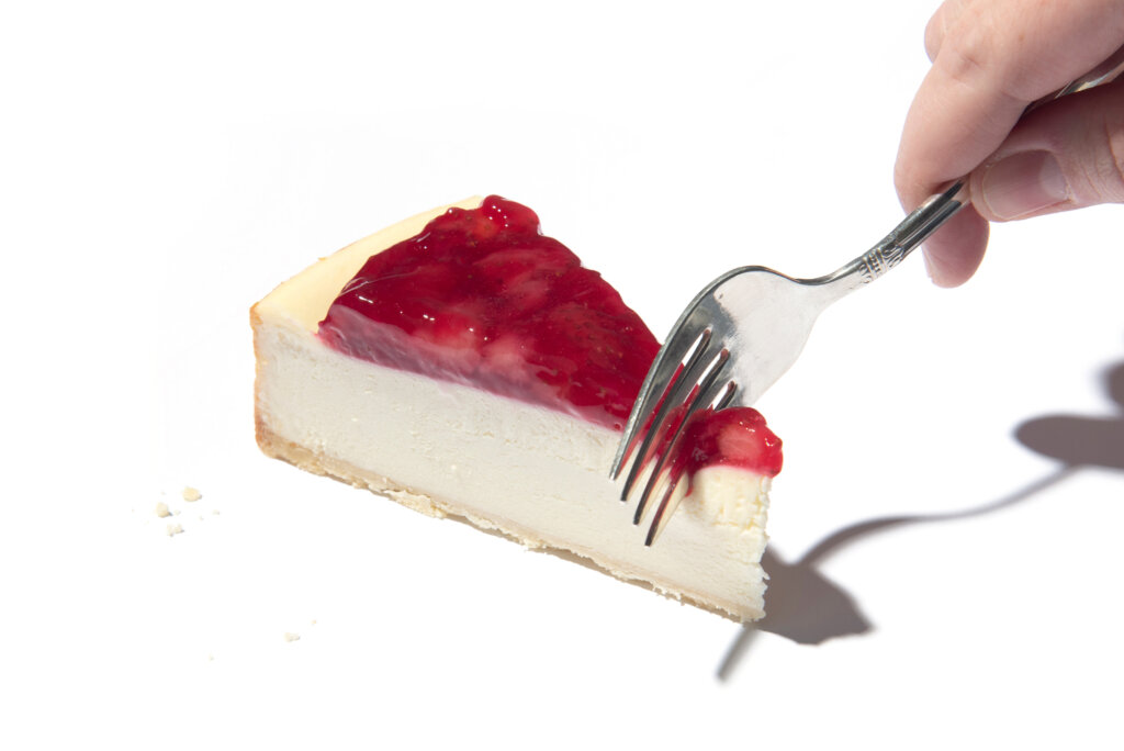 A slice of Eli's Strawberry Cheesecake