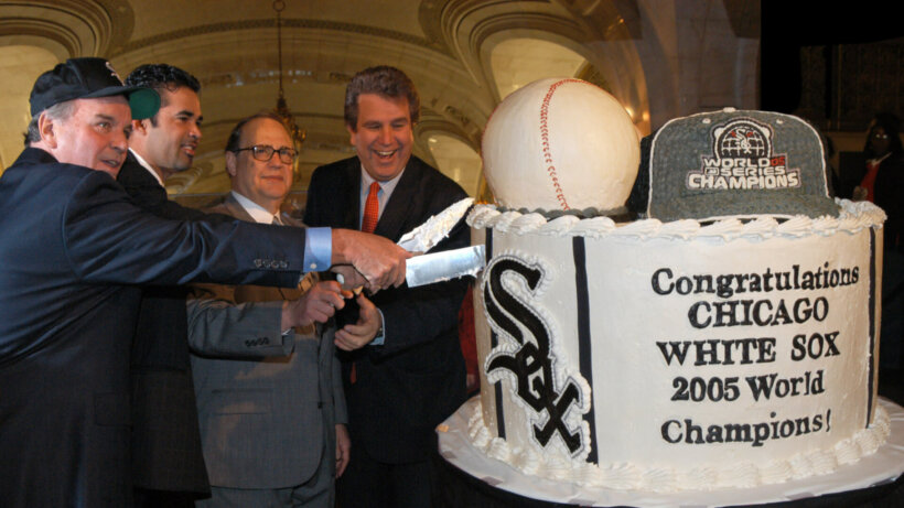 A giant Eli's cheesecake for the Chicago White Sox World Series Win in 2005