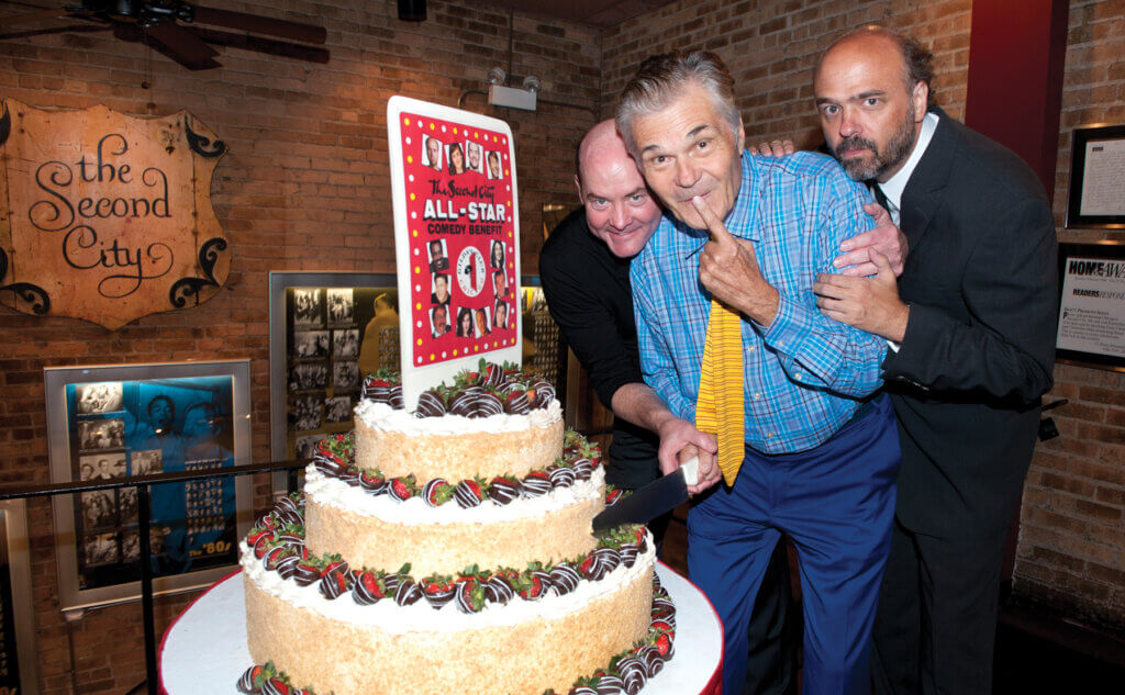 David Koechner, Fred Willard, Scott Adsit with an Eli's Cheesecake at Second City's Letters to Santa