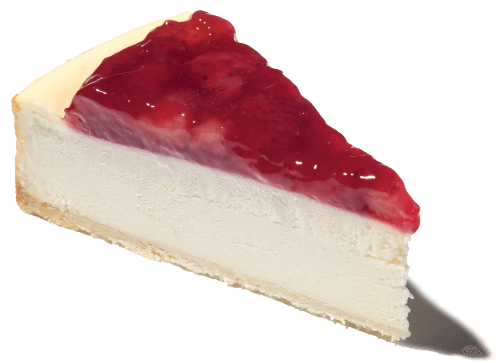 A slice of strawberry cheesecake