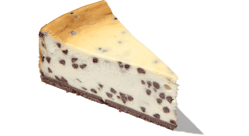 A chocolate chip cheesecake slice