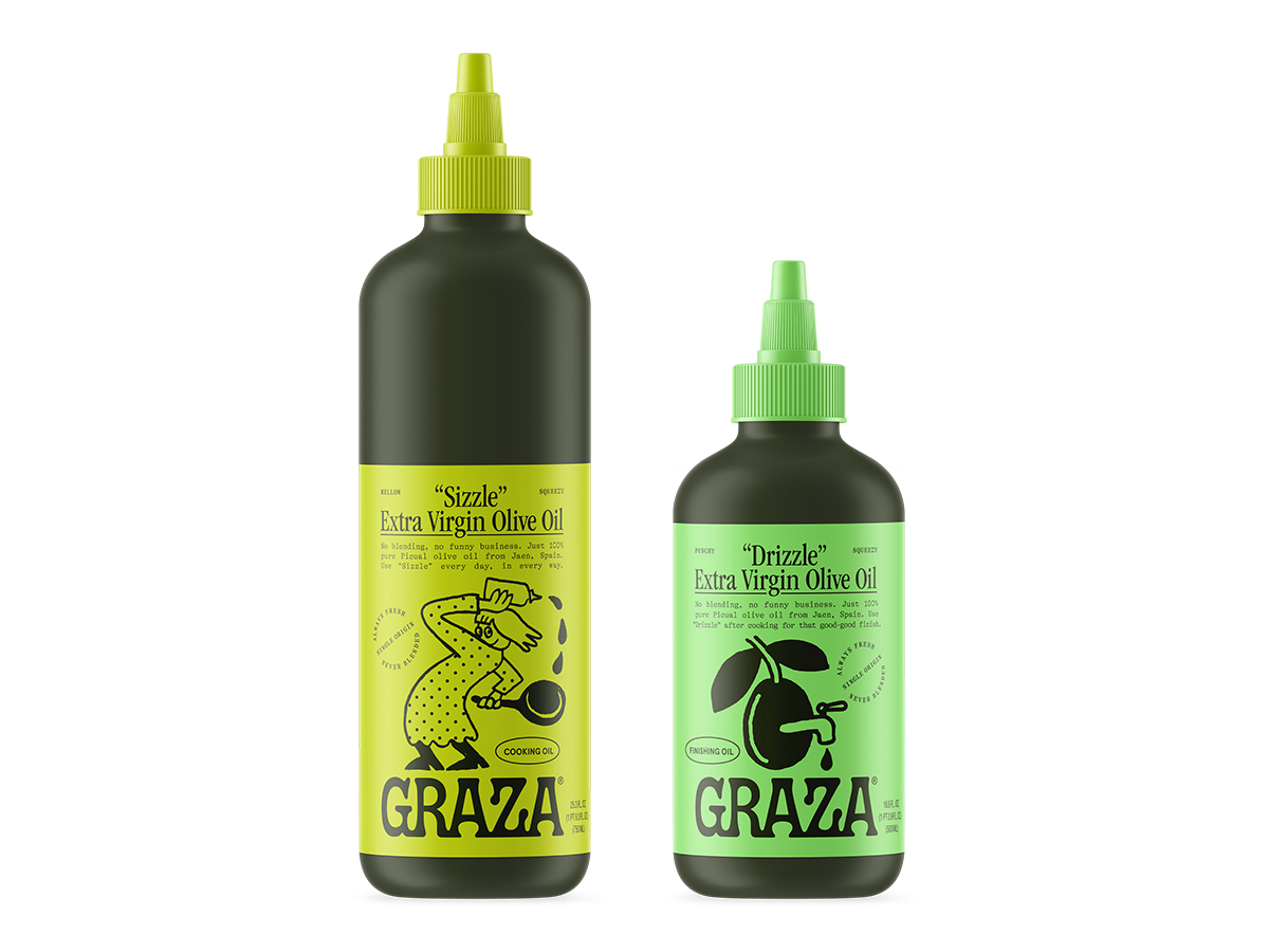two bottles of Graza olive oil