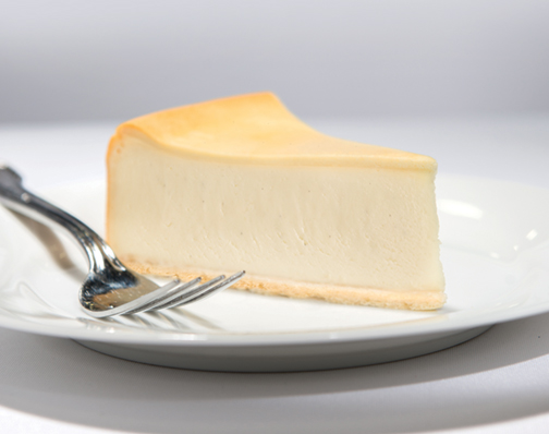 A slice of vanilla bean cheesecake