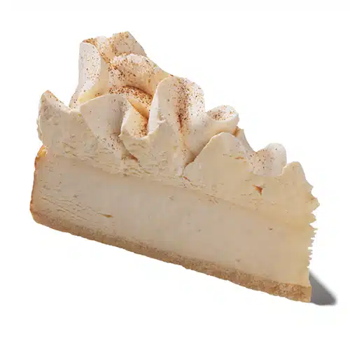 A slice of eggnog cheesecake