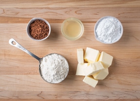 The ingredients to make a chocolate shortbread crust