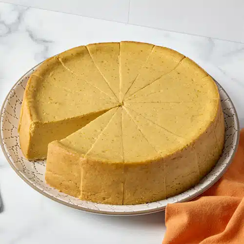 A pumpkin cheesecake on a plate