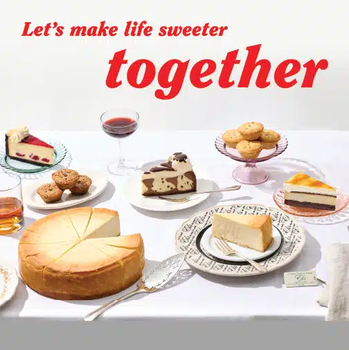 A table full of desserts with a headline that reads Let's Make Life Sweeter together